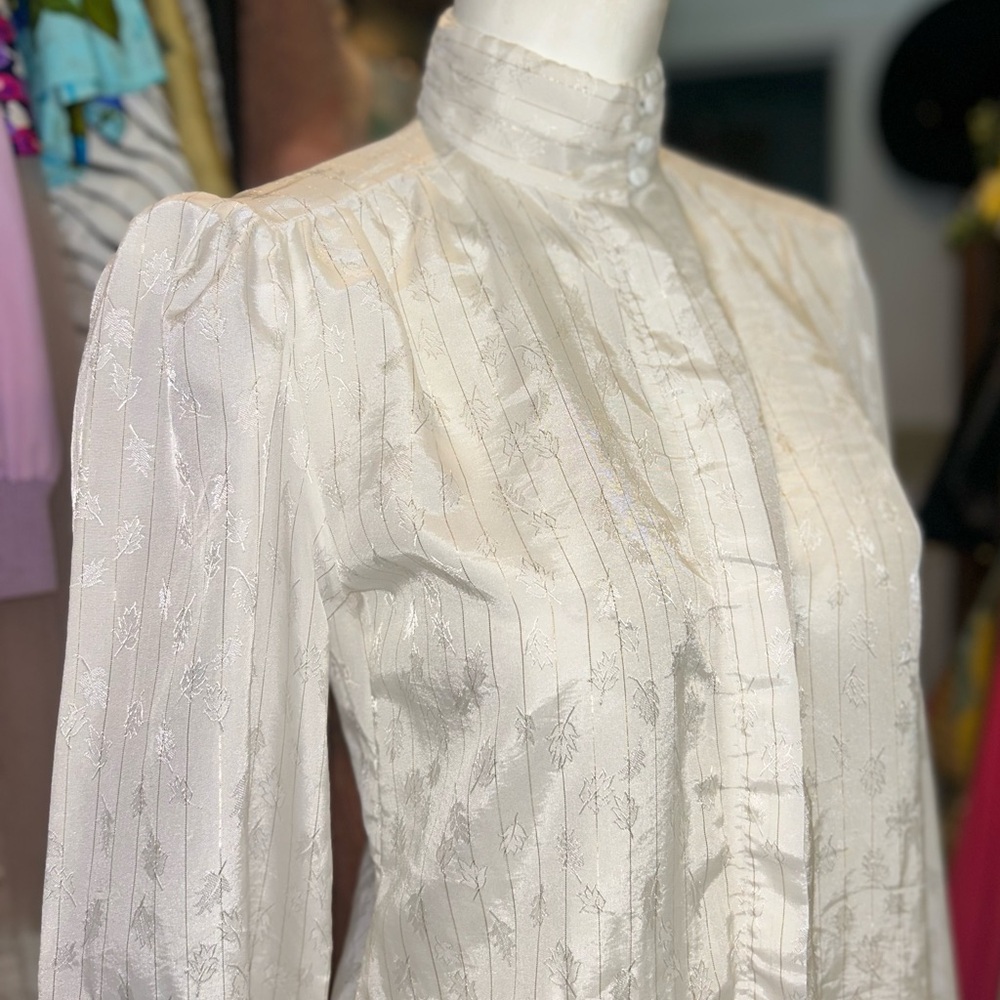 Vintage Leaf & Metallic White Button Down